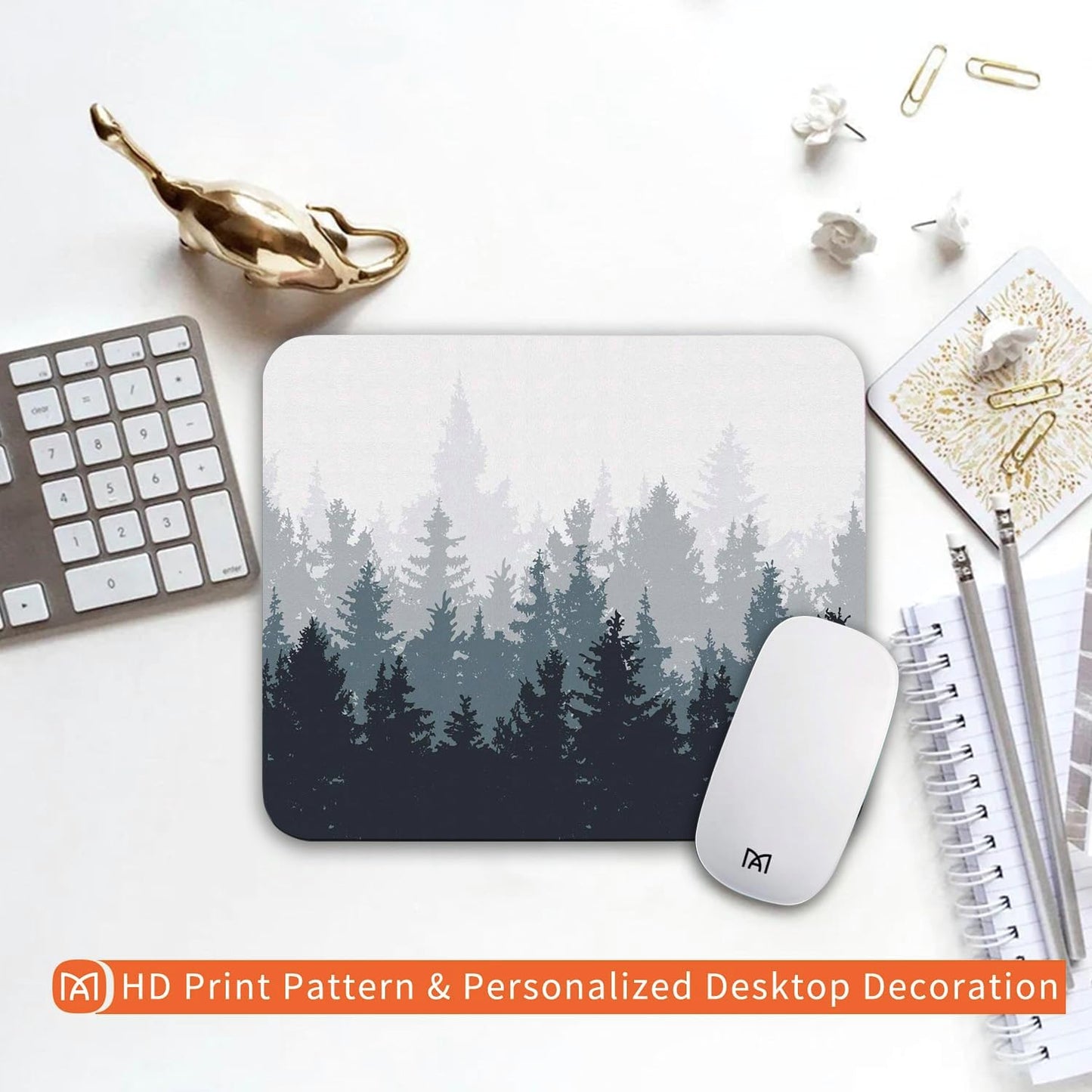 Square Mouse Pad Forest, Personalized Premium-Textured Custom Mouse Mat Design, Washable Mousepad Cloth, Non-Slip Rubber Base Computer Mouse Pads for Wireless Mouse