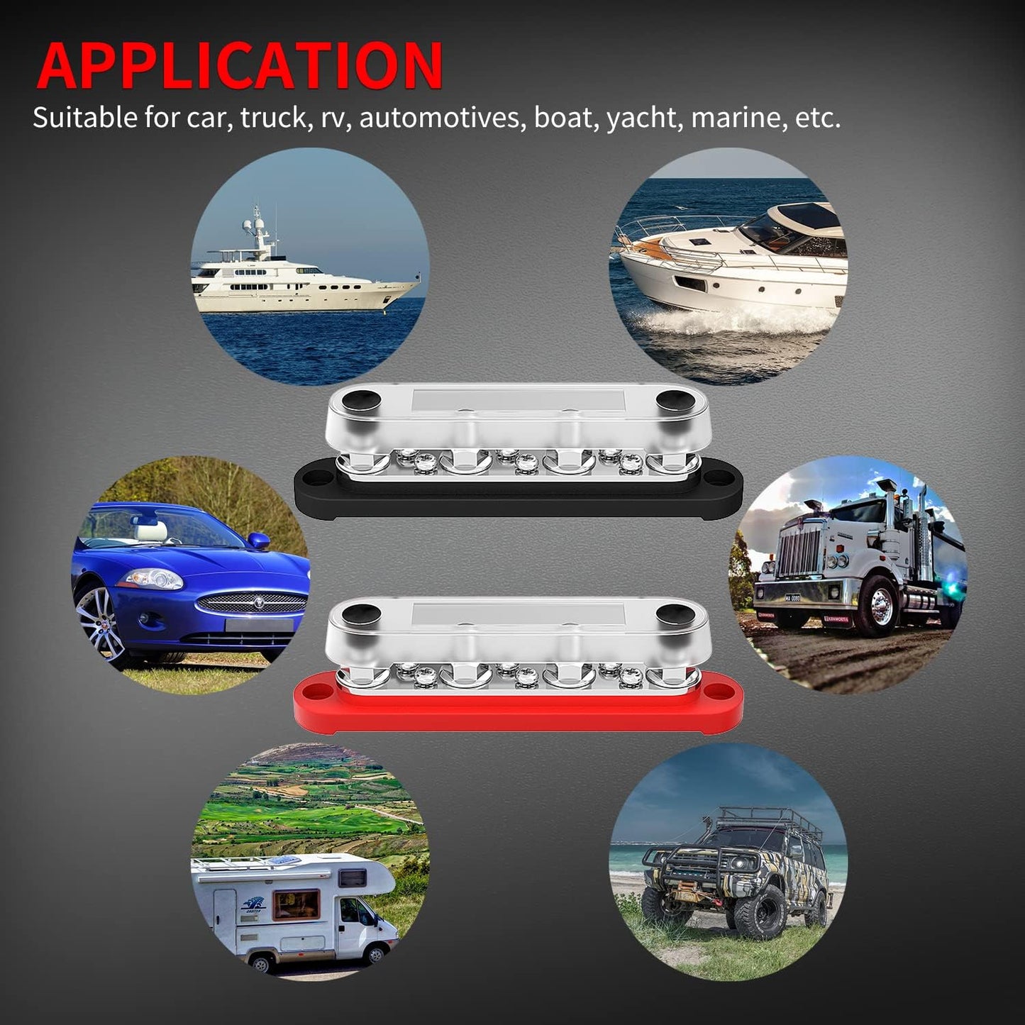 DAIERTEK Bus Bar Terminal Block 4 x 5/16" (M8) Terminal Stud, 6 x #8 (M4) Screw Terminal Positive & Ground Power Distribution Block with Cover Marine Battery Bus Bar 12V - 48V for Automotive Car Boat