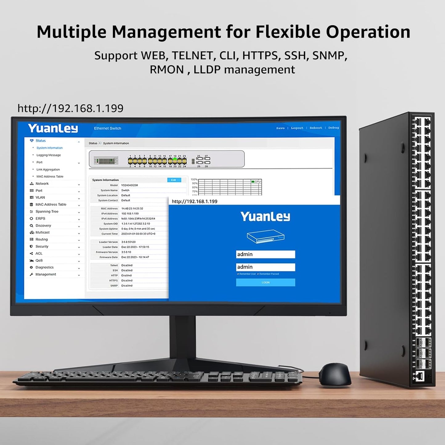 48 Port Gigabit Managed Network Switch with 6 Port Uplink 10Gbps SFP+, YuanLey 54 Port L3 Smart Managment Ethernet Switch, Desktop or Rackmount, Compatible for Cisco, Netgear