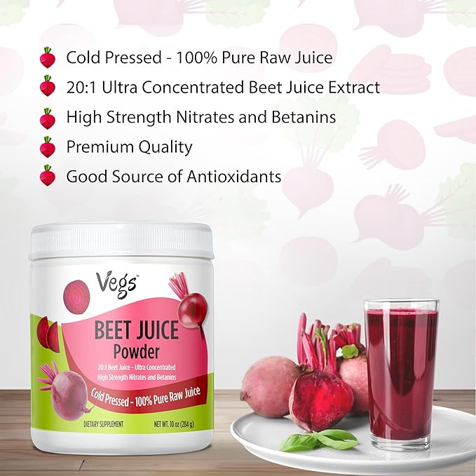 Beet Juice Powder, 20:1 Ultra Concentrated Nitrates, Betanines - Freeze Dried & Cold Pressed Organic Beet Root Juice - Boost Nitric Oxide, Healthy Circulation, Energy - Non-GMO Beet Powder, 10 oz