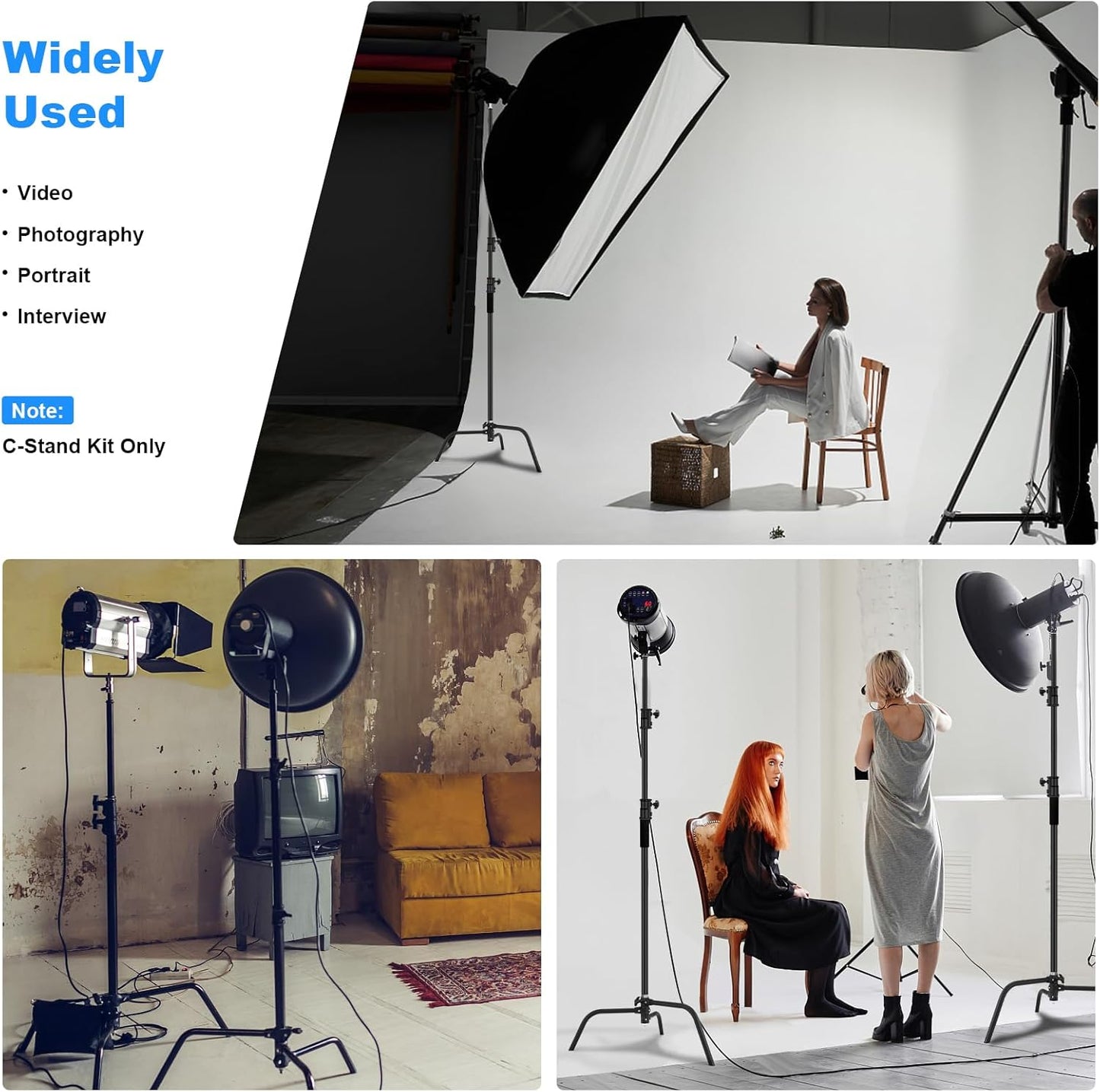 Soonpho Heavy Duty C Stand with Boom Arm,Black Stainless Steel Tripod Base Adjustable Photography Light Stand with Grip Head/Sand Bag for Lighting,Overhead Shooting,Reflector,Softbox,Umbrella...