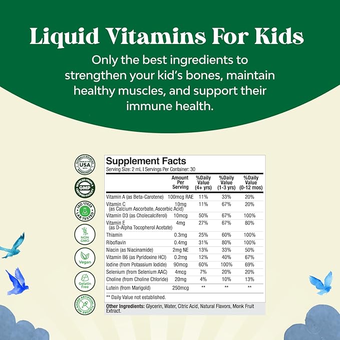 Liquid Multivitamin for Kids Immunity Support - Yummy Toddler Multivitamin Supplement with a C D3 E B6 and D3 Liquid Vitamins for Kids of All Ages - High Absorption Kids Liquid Multivitamin (3 Pack)