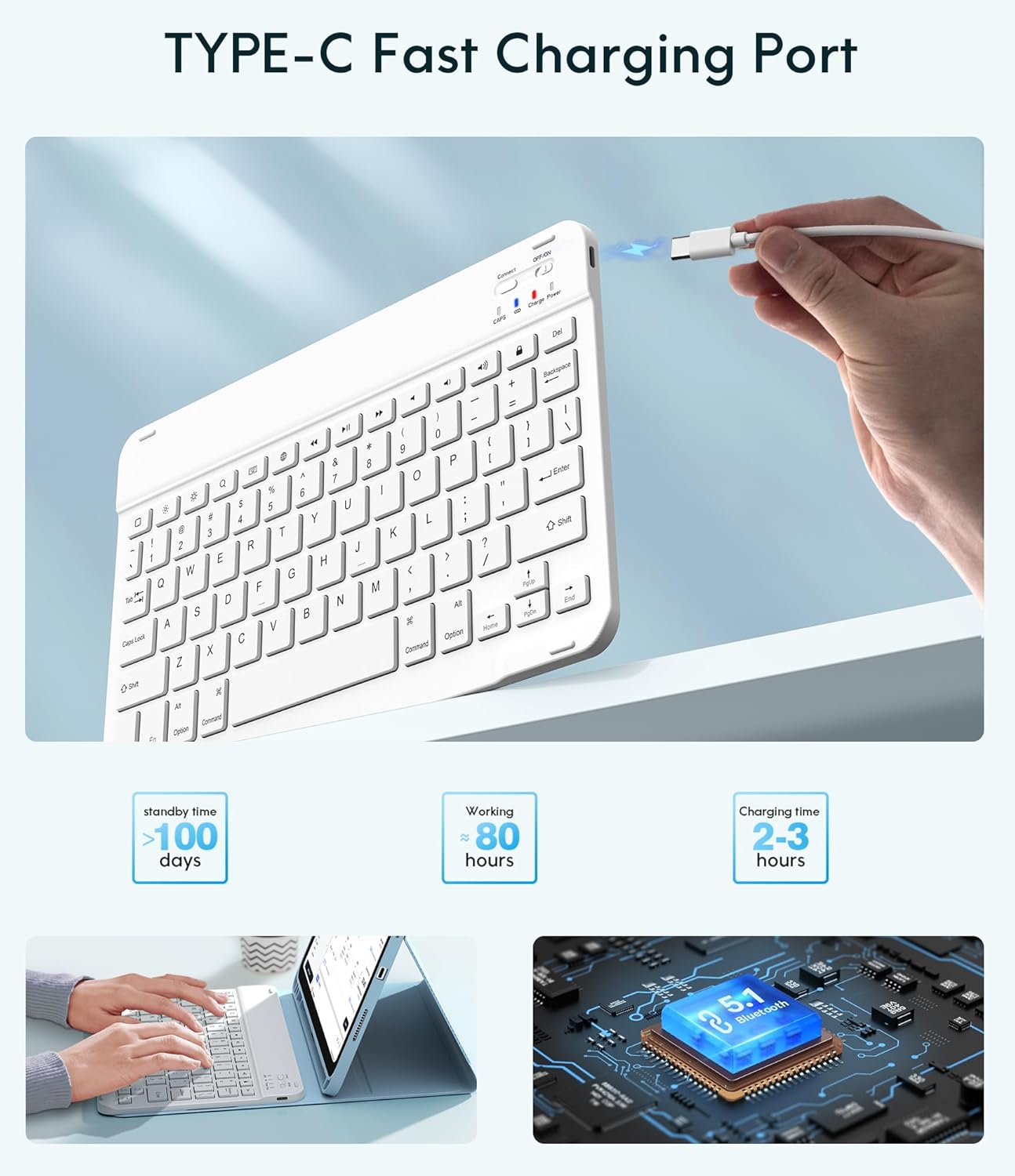 CHESONA Keyboard Case for iPad (A16) 11th/10th Generation (2025/2022), Detachable Wireless Keyboard, Stand Folio Keyboard Cover with Pencil Holder, Thin & Light (Blue)