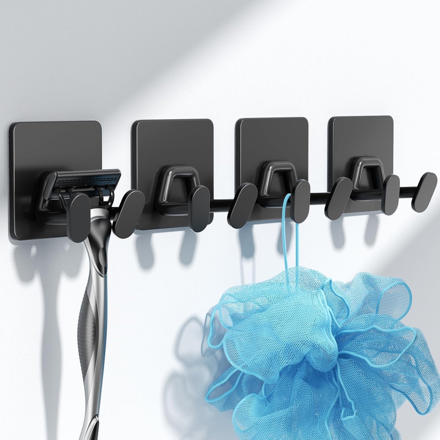 10 Pack Shower Hooks for Inside - Extra Sticky Stainless, Razor Holder Shower Accessories, Wall Mounted Self-Adhesive Hooks for Razor, Loofah, Towel, Coat, Key, Matt Black,