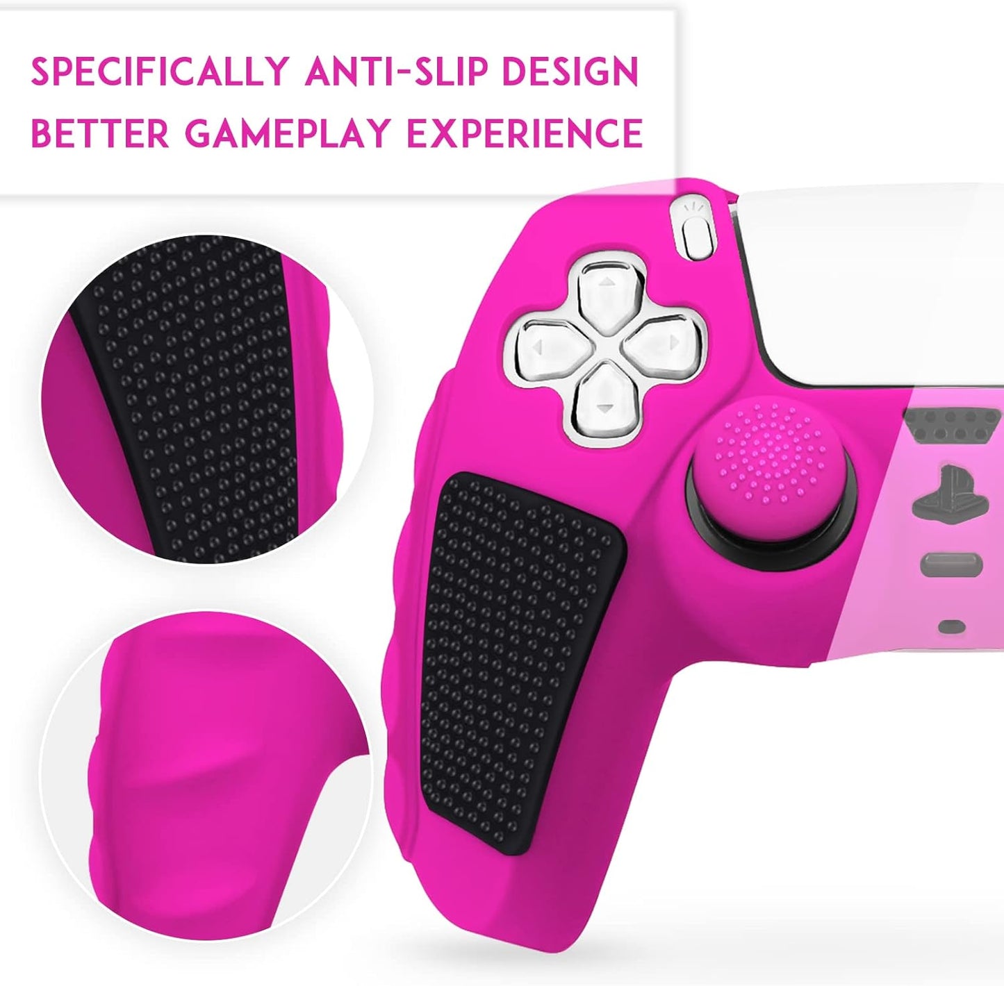 SIKEMAY Anti-Slip PS5 Controller Skin, Soft Thicken Non-Slip Studded Silicone Gel Grip Protective Cover Case for PlayStation 5 Controller Grip, 2 Pack with 8 x Thumb Grip Caps