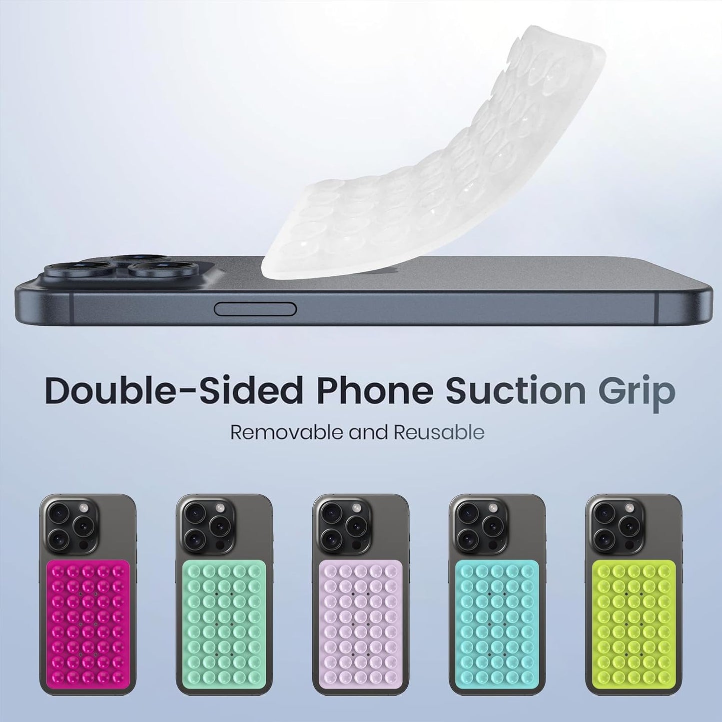 2PACK Silicone Double Sided Suction Phone Case Mount, Detachable Hands Free & Strong Grip Holder for Selfies & Videos, Compatible iPhone Android (2Pack Clear, 40 Suction Cups)
