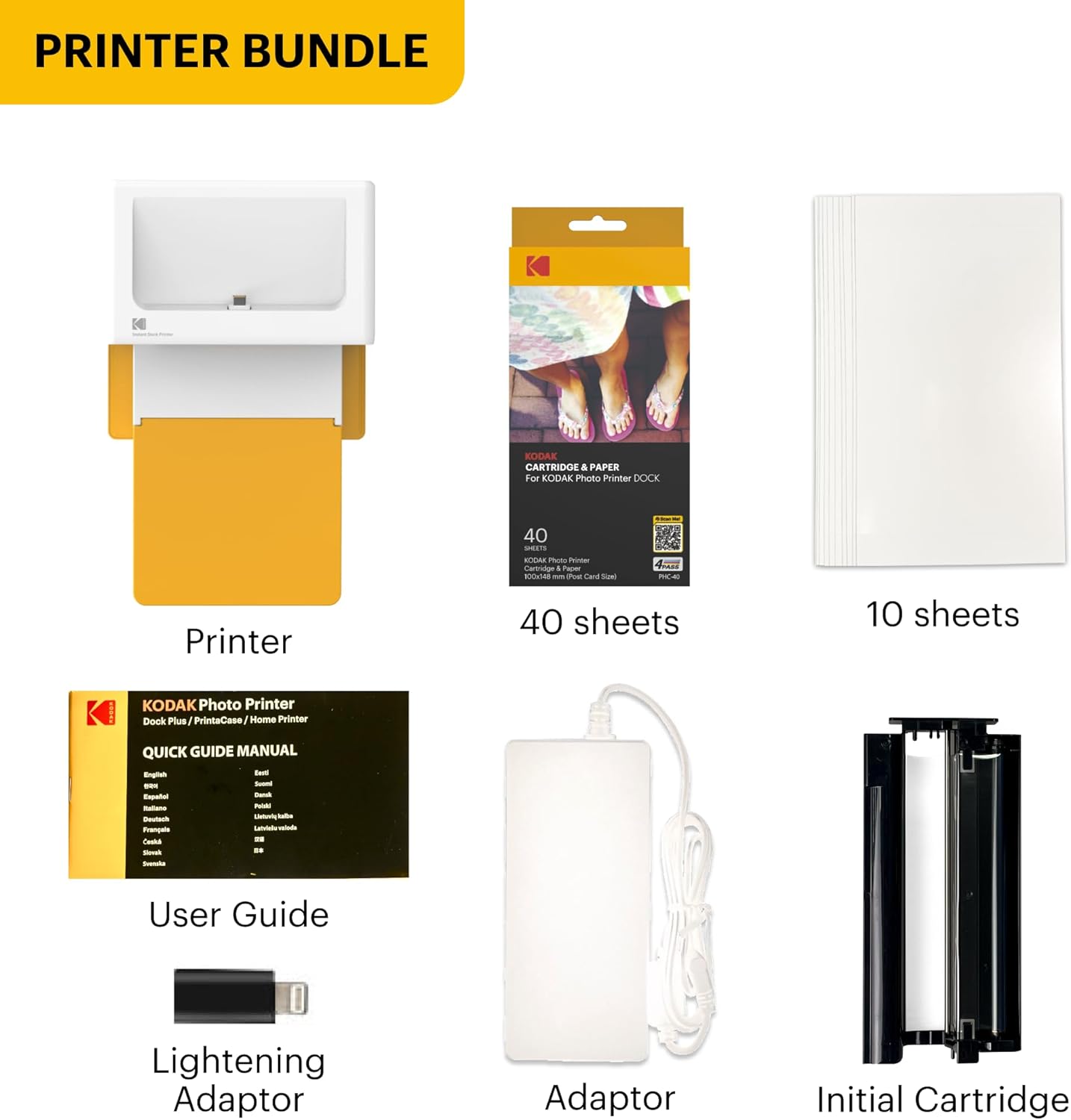 KODAK Dock Plus 4PASS Instant Photo Printer, 4x6 inches, 50 Sheets Bundle