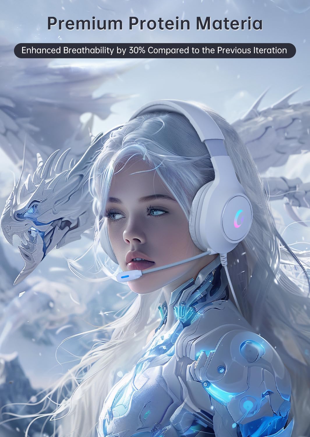 CM7002 Gaming Headset for PS5, PS4, PC, Mac, Switch, Xbox Series, Surround Sound RGB Gaming Headphones with Noise Canceling Microphone, 50MM Dynamic Drivers, 3.5MM Audio Jack, Light White