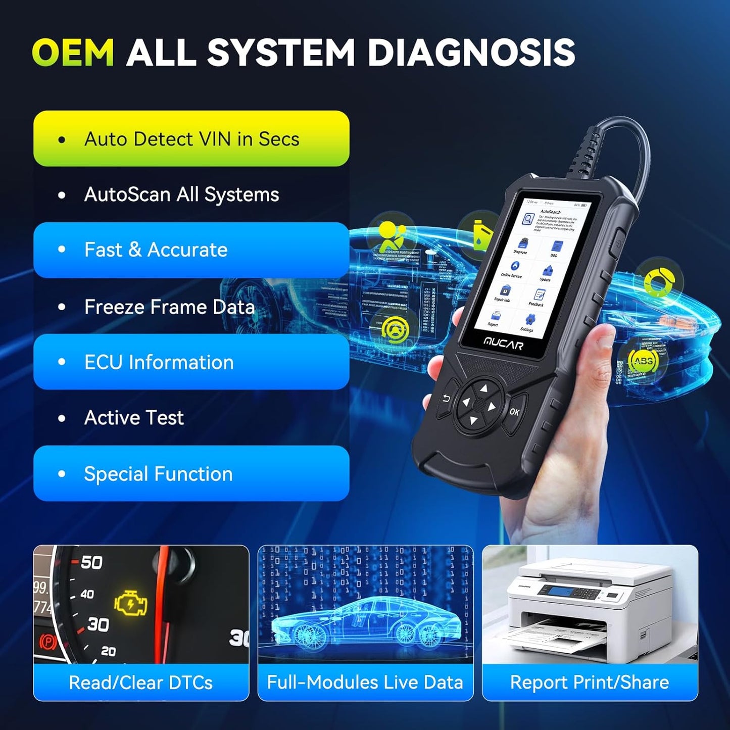 MUCAR CDE900S Bidirectional Scan Tool Fit for Ford, OEM Full Systems Car Code Reader, All Services, Bi Directional OBD2 Scanner with ECU Coding, Wireless Update