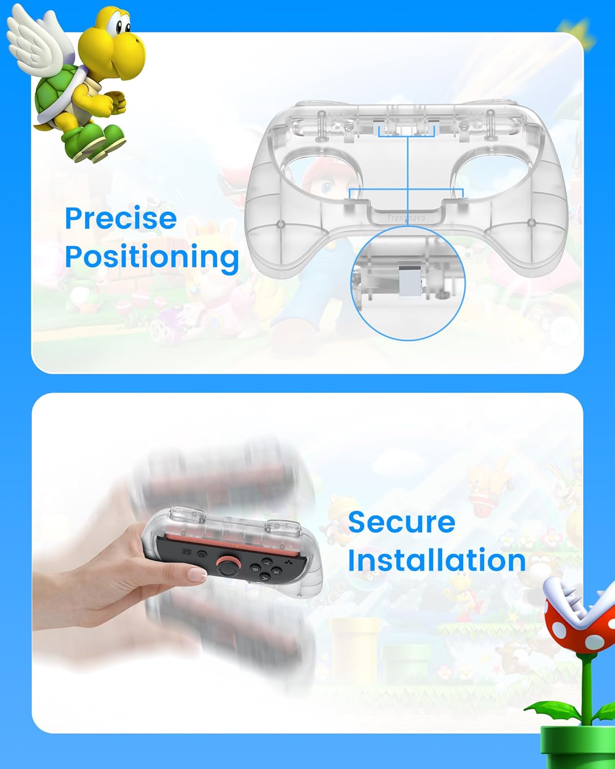 TRANSNOVO Hand Grips for Switch 2,Wear-Resistant Switch Accessories Controller Grips for JoyCon,2 Pack Comfort Handles (Transparent)