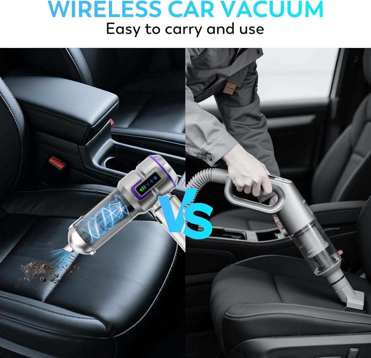 Car Vacuum Cleaner, 22000PA High Power Portable Handheld Car Vacuum & Air Duster, Mini Cordless Vacuum with LED Display, for Home, Office, Camping (Silver Purple)