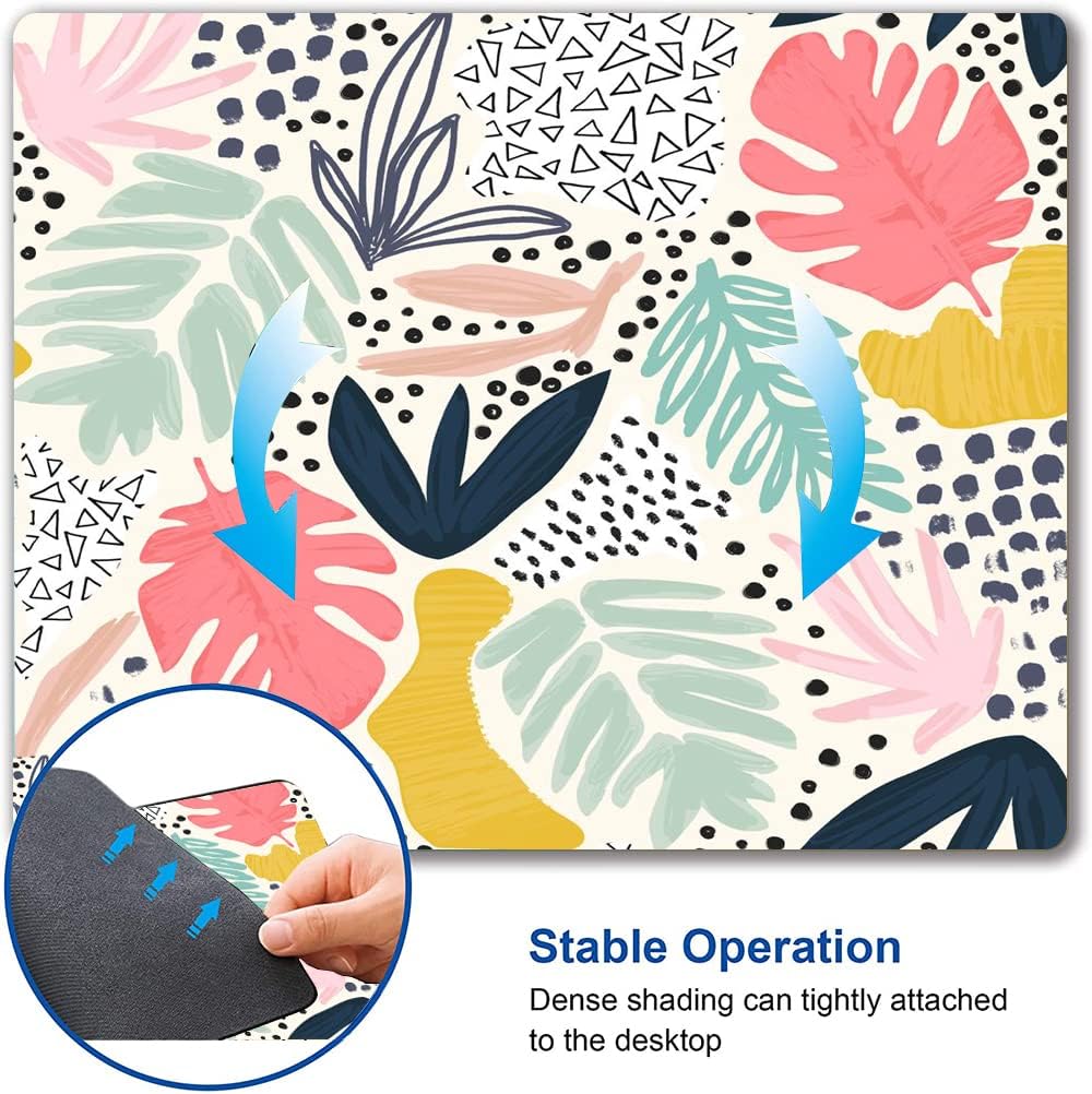 Mouse Pad, Colorful Palm Tropical Plants Mouse Pad, Square Waterproof Cute Mousepad Non-Slip Rubber Base Wireless Mouse Pads for Computer Office Laptop, Gaming Mouse Pads for Desk, Leaves