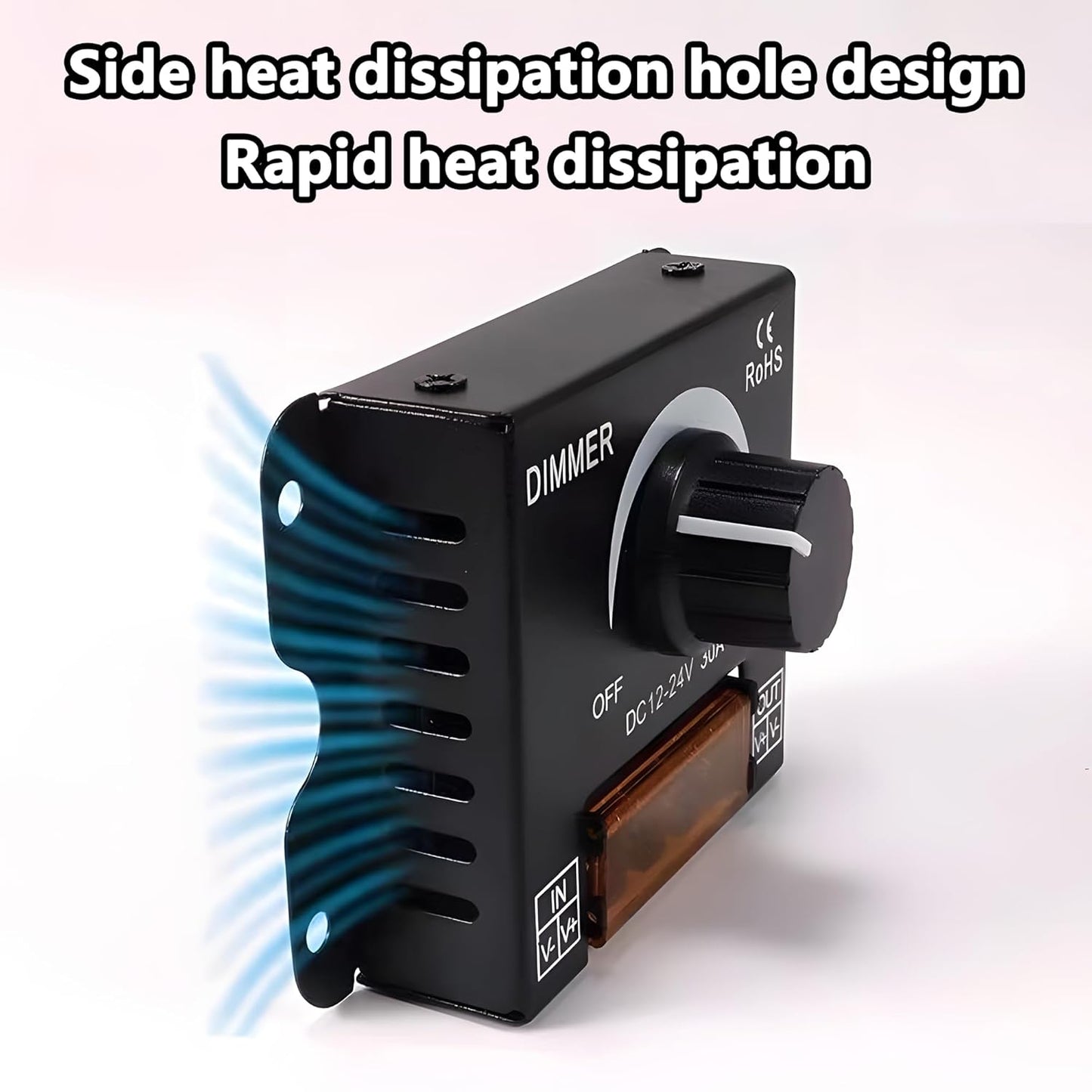 MAYWILLA LED Light Strip Dimmer Controller,DC 12V-24V 30A PWM Stepless Dimming Switch with Adjust Brightness ON/Off Knob and Aluminum Case for Single Channel 5050 3528 LED Light Strip