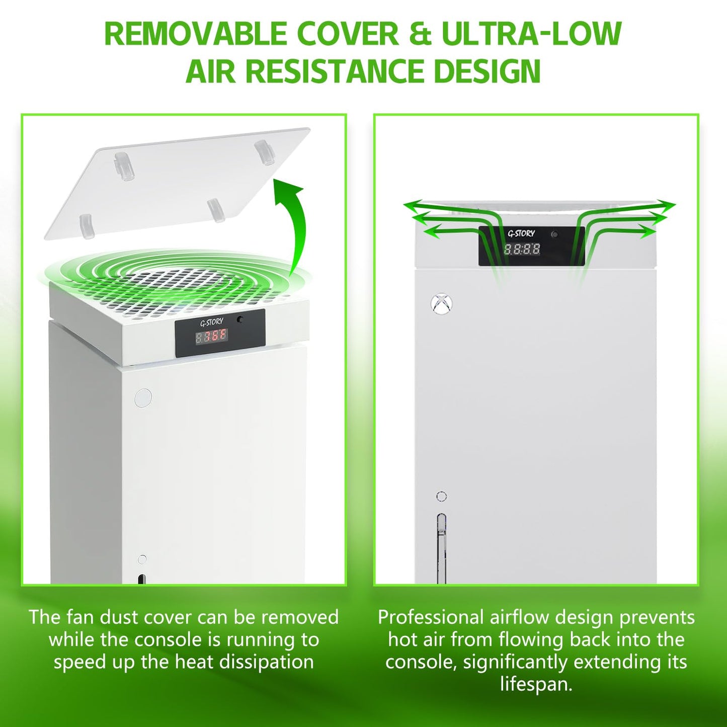 G-STORY Cooling Fan for Xbox Series X with Automatic Fan Speed Adjustable by Temperature, LED Display, High Performance Cooling, Low Noise, 3 Speed 1500/1750/2000RPM (140MM) with RGB LED (White)