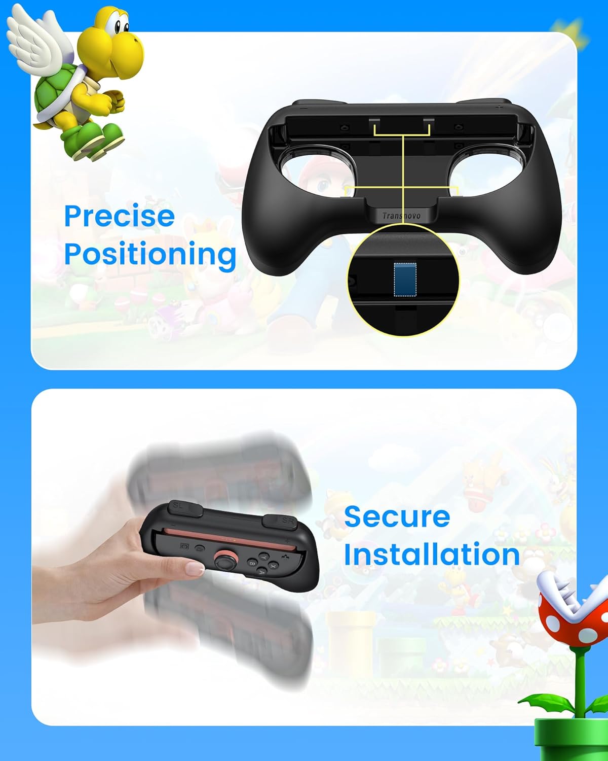 TRANSNOVO Hand Grips for Switch 2,Wear-Resistant Switch Accessories Controller Grips for JoyCon,2 Pack Comfort Handles (Black)