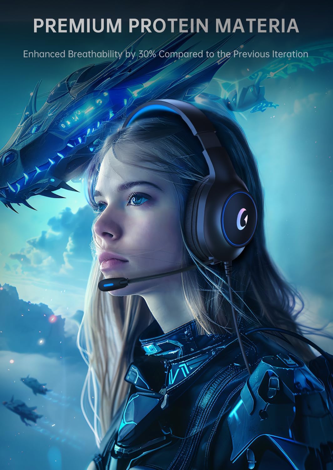 CM7002 Gaming Headset for PS5, PS4, PC, Mac, Switch, Xbox Series, Surround Sound RGB Gaming Headphones with Noise Canceling Microphone, 50MM Dynamic Drivers, 3.5MM Audio Jack, Blue