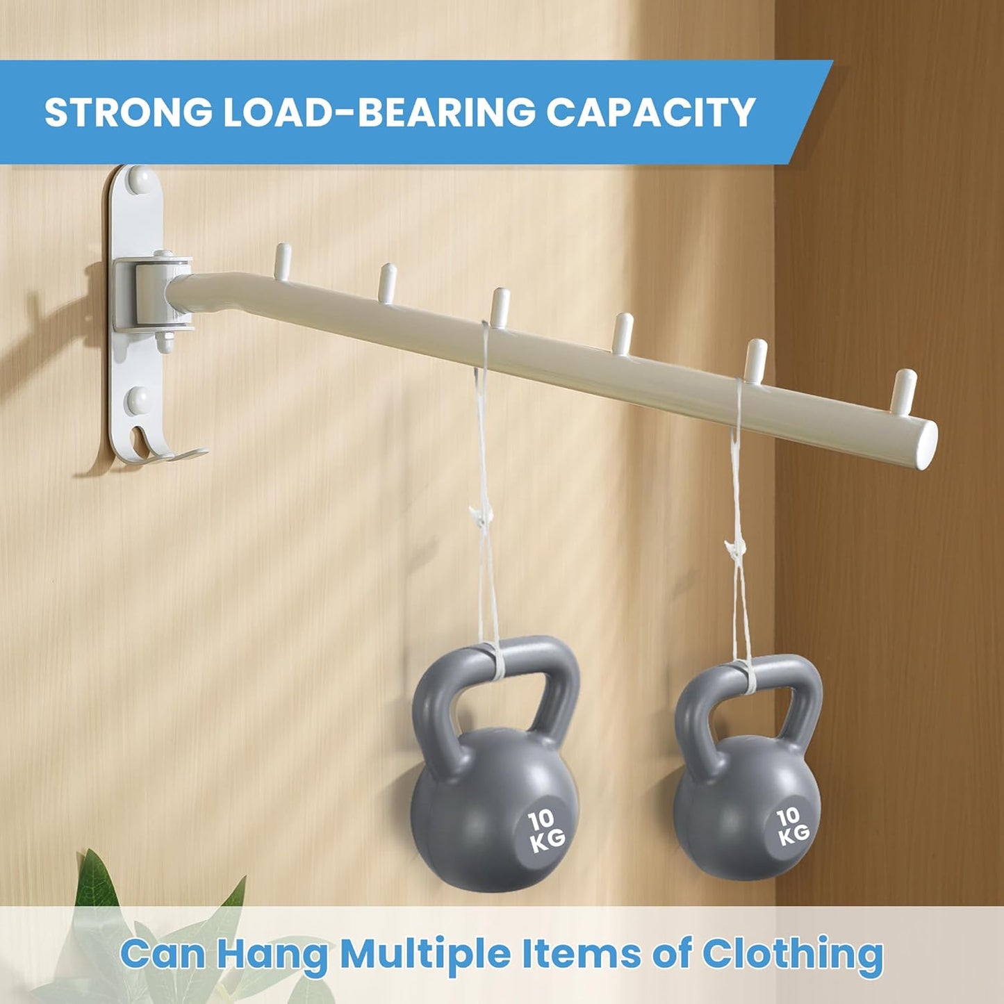 Clothing Racks for Hanging Clothes, Garment Racks Wall Mounted Clothes Bar-Hanger Holder Hooks Heavy Duty Folding Drying Rack Space Saving Clothing Hanging System Closet Storage Organizer