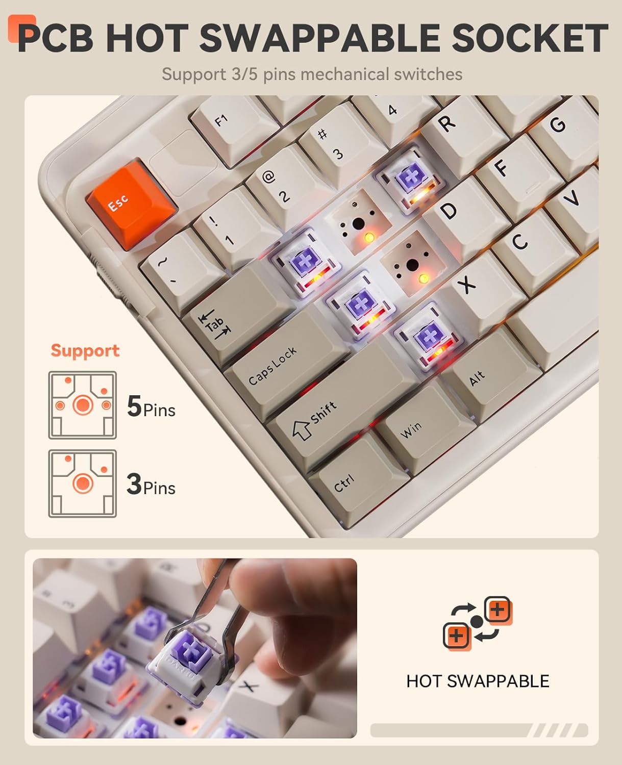 DAREU EK98pro Wireless Mechanical Keyboard,Tri-Mode BT/2.4GHz/USB-C Creamy Gaming Keyboard with Number Pad,Pre-lubed Linear Switches,Gasket Structure,Hot Swappable Custom,RGB Backlit for Win/Mac