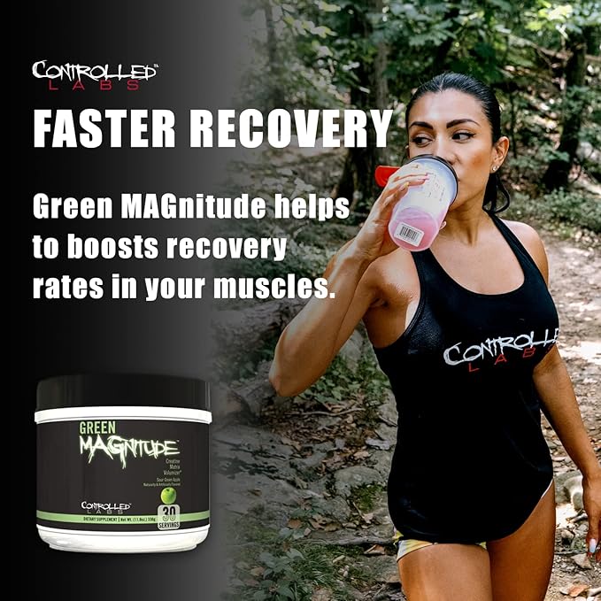 CONTROLLED LABS Green Magnitude Supplement, Synergistic Creatine Formula Powder, Promotes Strength, Stamina, and Performance, (Sour Green Apple, 30 Servings)