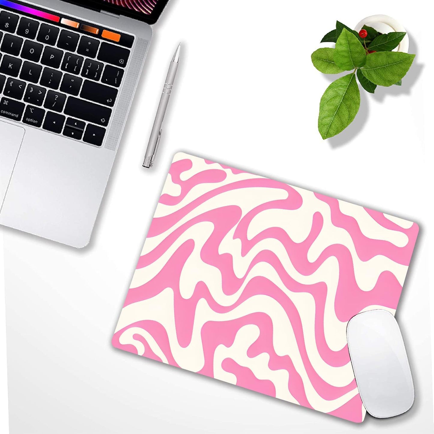 Abstract Pink Topographic Custom Mouse Pad with Non-Slip Rubber, Small Square Design for Wireless Laptop & Computer Mouse Pads for Desk, 9.5 x 7.9 inch Smooth Surface for Gaming & Office