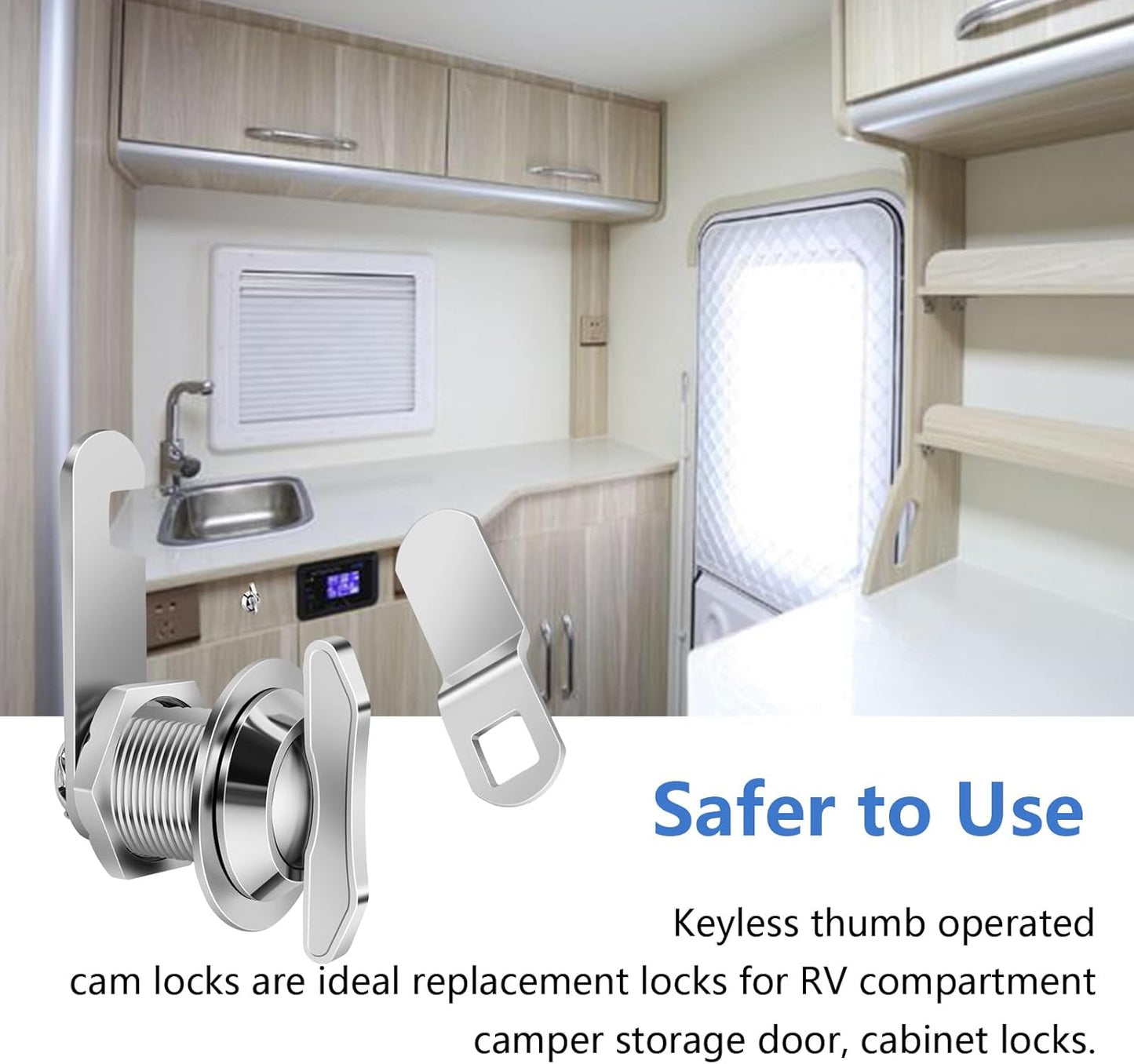 Thumb Operated Offset Cam Lock, 5/8" Cylinder Fits on 3/8" Max Door Thickness, Non-Locking Cam Lock for RV Compartment Storage Door, Cabinets, Drawers (5/8 Inch 3Pack)