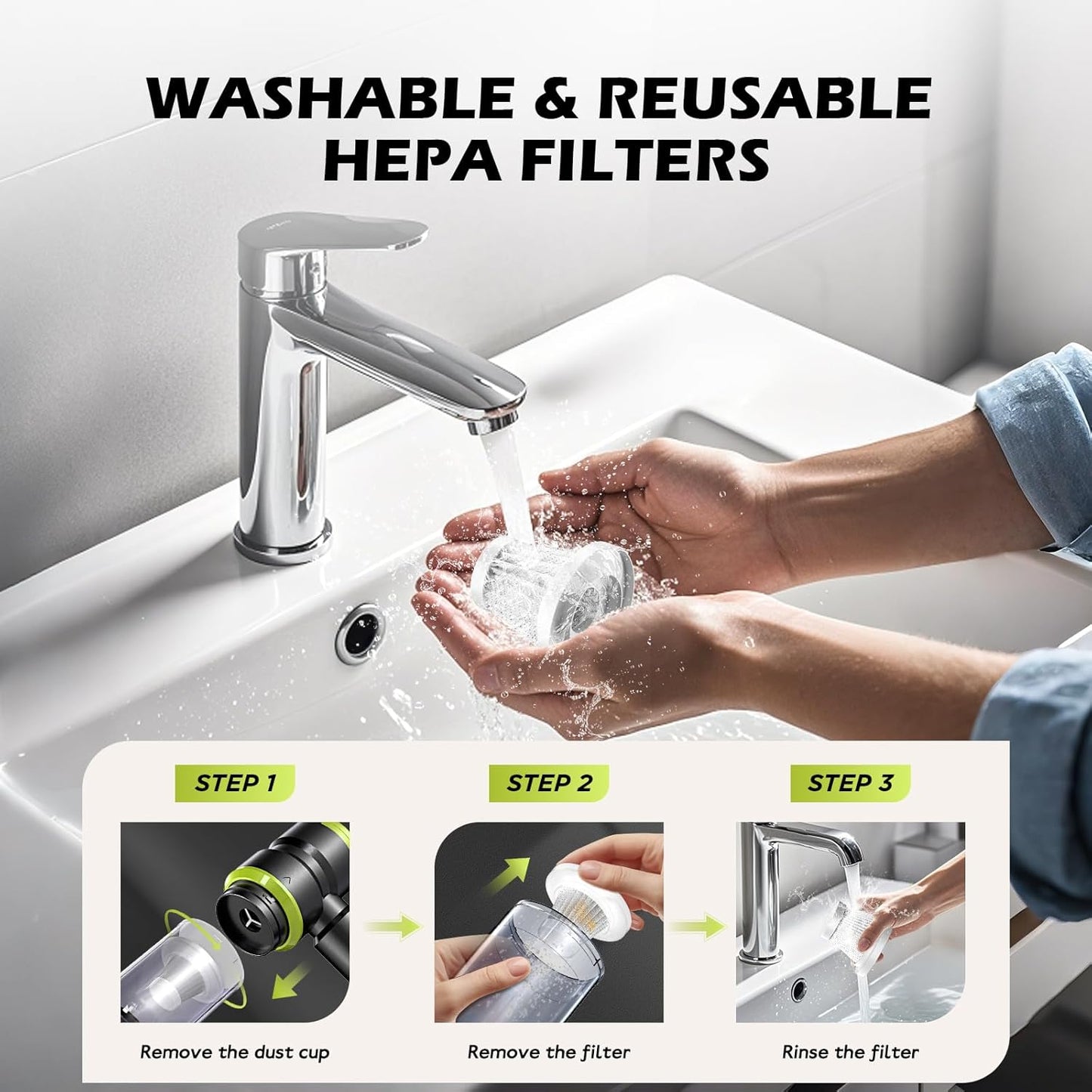 Handheld Car Vacuum with 15000PA Power, 4 in 1 Small Powerful Cordless Vacuum Cleaner & Air Duster with 2000mAh Battery, Rechargeable Portable Mini Hand Held Vacuum for Car,Home,Office,Pet Hair(Green)