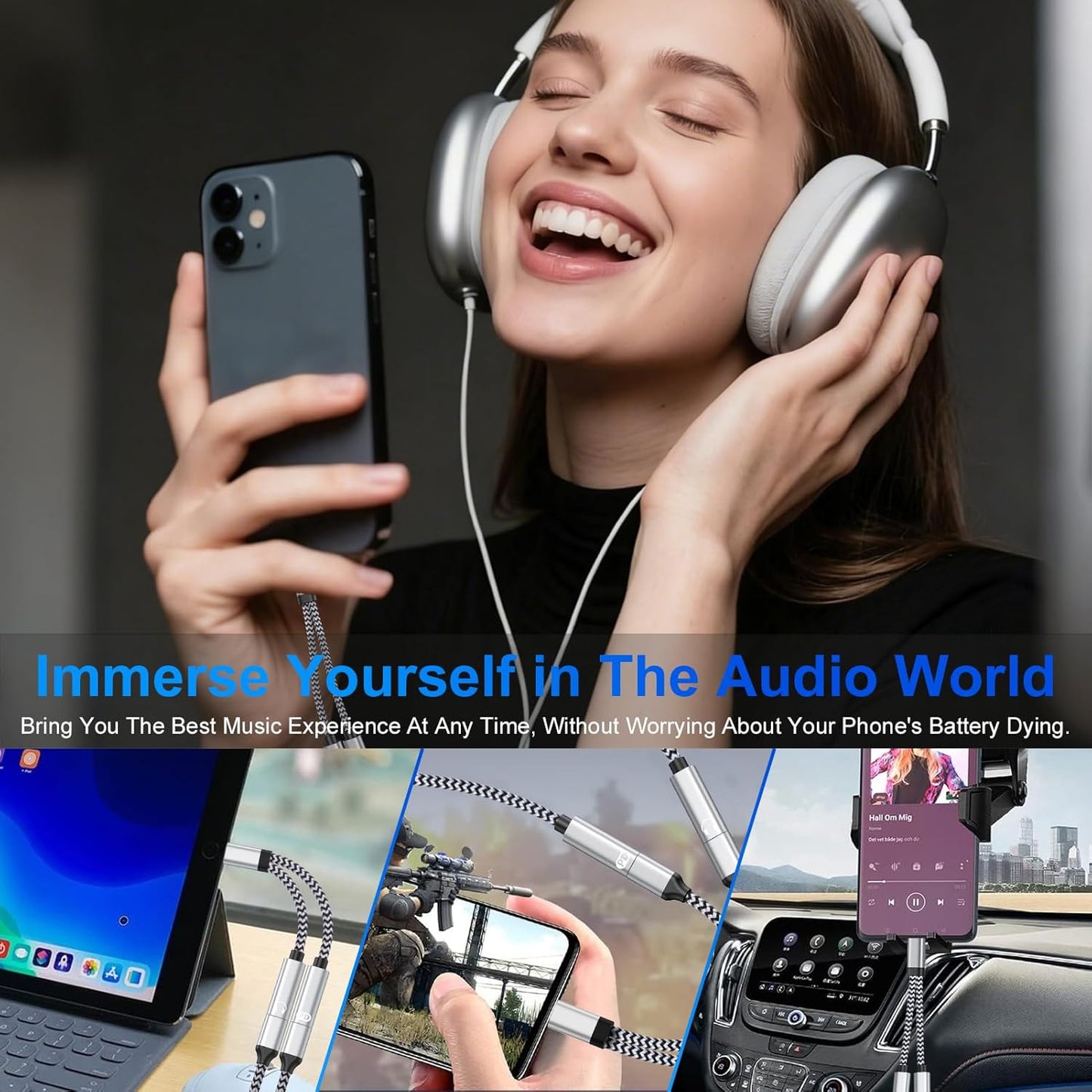 USB C Splitter,Dual USB C Headphone and Charger Adapter for Samsung Galaxy S25 Edge S24 S23 S22 S21 A17 A16 A15 2in1 Type C to Audio Jack Adapter with PD Fast Charging for iPhone 17 16 15 Pro Max 16e