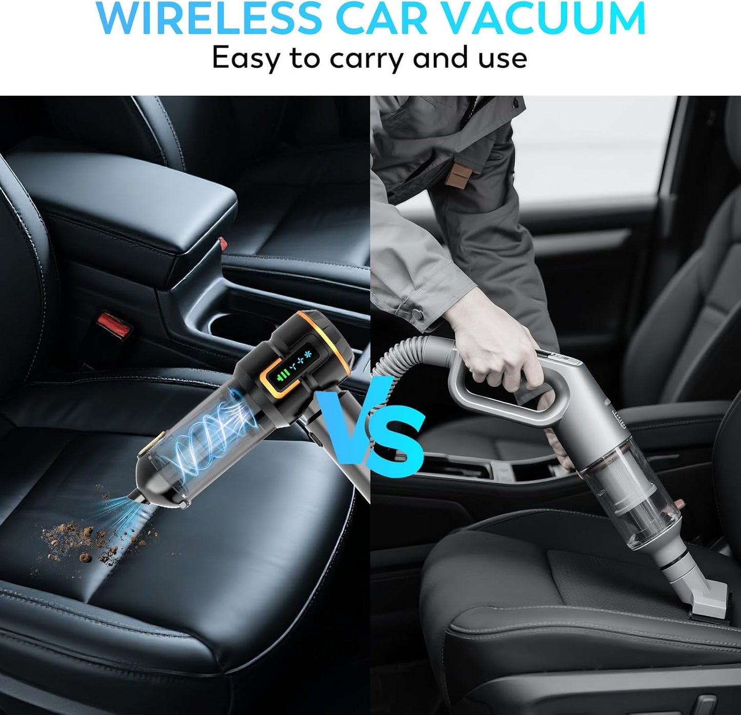 Car Vacuum Cleaner, 22000PA High Power Portable Handheld Car Vacuum & Air Duster, Mini Cordless Vacuum with LED Display, for Home, Office, Camping (Black Golden)