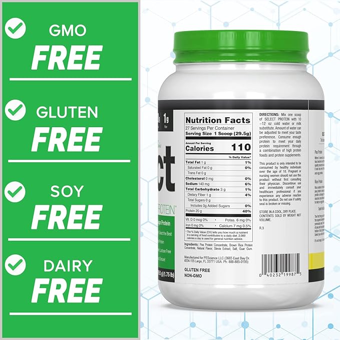 PEScience Select Vegan Plant Based Protein Powder, Vanilla, 27 Serving, Premium Pea and Brown Rice Blend