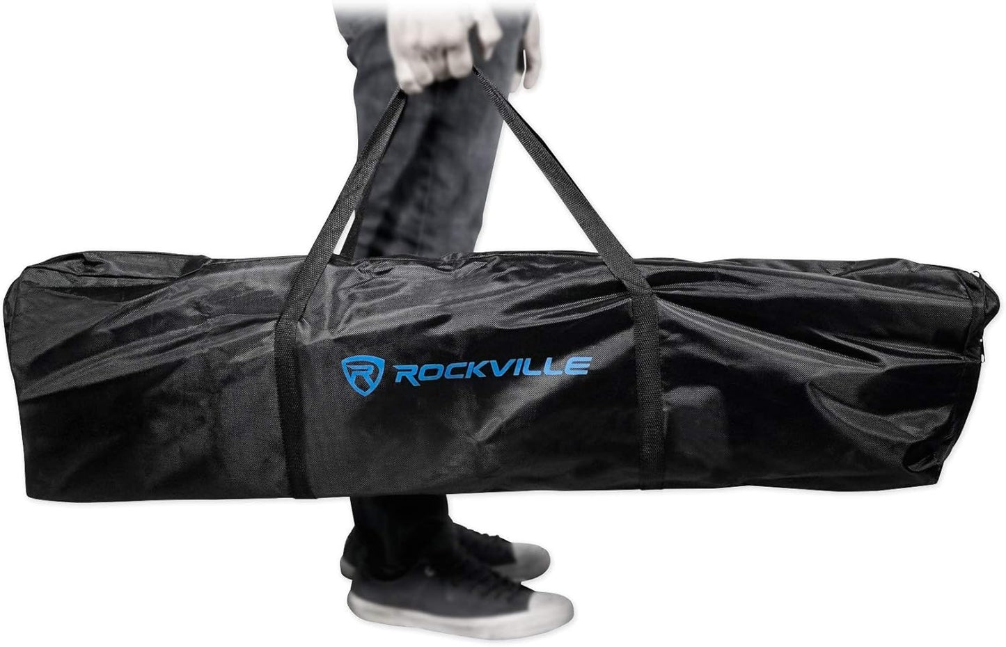 Rockville RTP82B 8 ft Adjustable Black Totem Moving Head Light Stand, Dual Scrims, Travel Bags, Speaker Mount, for DJs and Stage Lighting