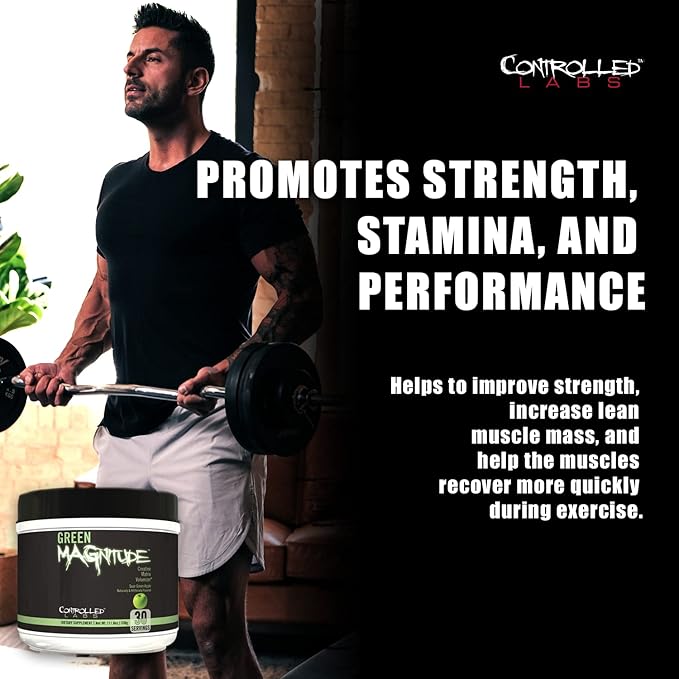 CONTROLLED LABS Green Magnitude Supplement, Synergistic Creatine Formula Powder, Promotes Strength, Stamina, and Performance, (Sour Green Apple, 30 Servings)