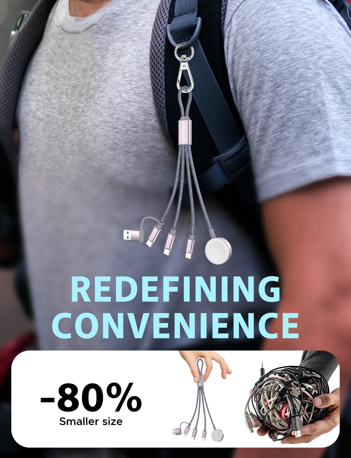 Short 8inch 3 in 2 USB C Cable for Apple Watch Charger iPhone Charger USB C Multi Fast Charging Cable Compatible with iWatch Ultra/SE/10/9/8/7/6/5/4/3/2/1 & iPhone 16/15/14/13/12/11/Galaxy S23