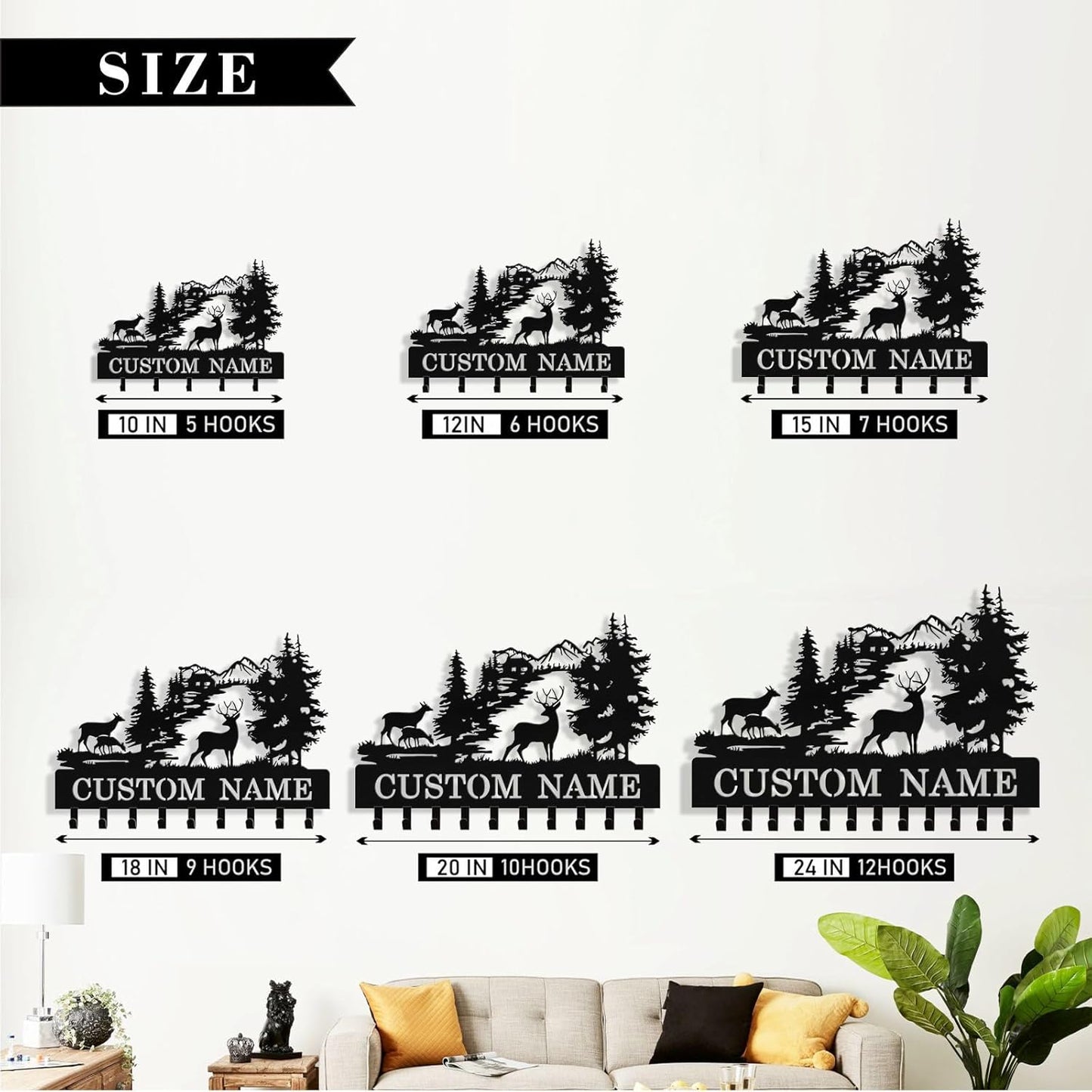 Personalized Deer Key Holder Wall Mount, Custom Metal Key Rack Key Holder with Name, Deer Cabin Wall Keys Hanger with Hooks for Entryway, Front Door, Hallway, Kitchen, Living Room