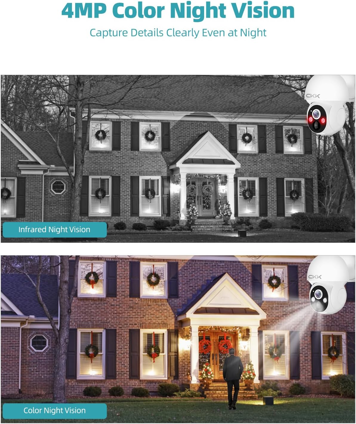 4MP PTZ Solar Security Camera Outdoor, 4pcs Wireless Security Camera System with 128GB Card, Pan/Tilt/Zoom, PIR Detection, 2-Way Audio, Audible Flashlight Alarm, IP66 Waterproof, Two Ways of Storage