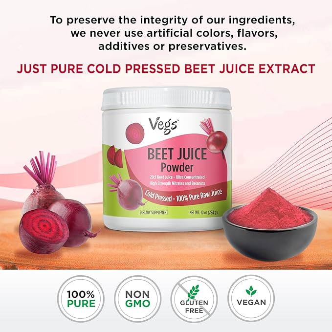 Beet Juice Powder, 20:1 Ultra Concentrated Nitrates, Betanines - Freeze Dried & Cold Pressed Organic Beet Root Juice - Boost Nitric Oxide, Healthy Circulation, Energy - Non-GMO Beet Powder, 10 oz