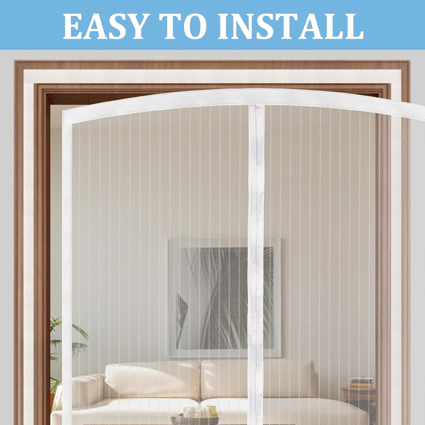 Magnetic Screen Door - Self Sealing, Heavy Duty, Hands Free Mesh Partition Keeps Bugs Out Let Breeze in- Pet and Kid Friendly - Keep Open Feature (White, Fit Door Size 48 x 80 Inch)