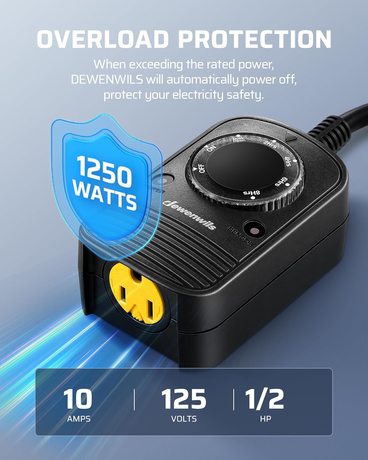 DEWENWILS Outdoor Timer for Lights, Dusk to Dawn Sensor for Electrical Outlet, Weatherproof Light Timer for Christmas, Halloween, 10A, 1/2 HP, UL Listed, 2 Pack