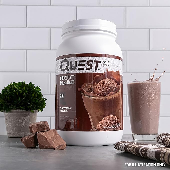Quest Nutrition Chocolate Milkshake Protein Powder, 22g Protein, 1g Sugar, Low Carb, Gluten Free, 3 Pound, 43 Servings