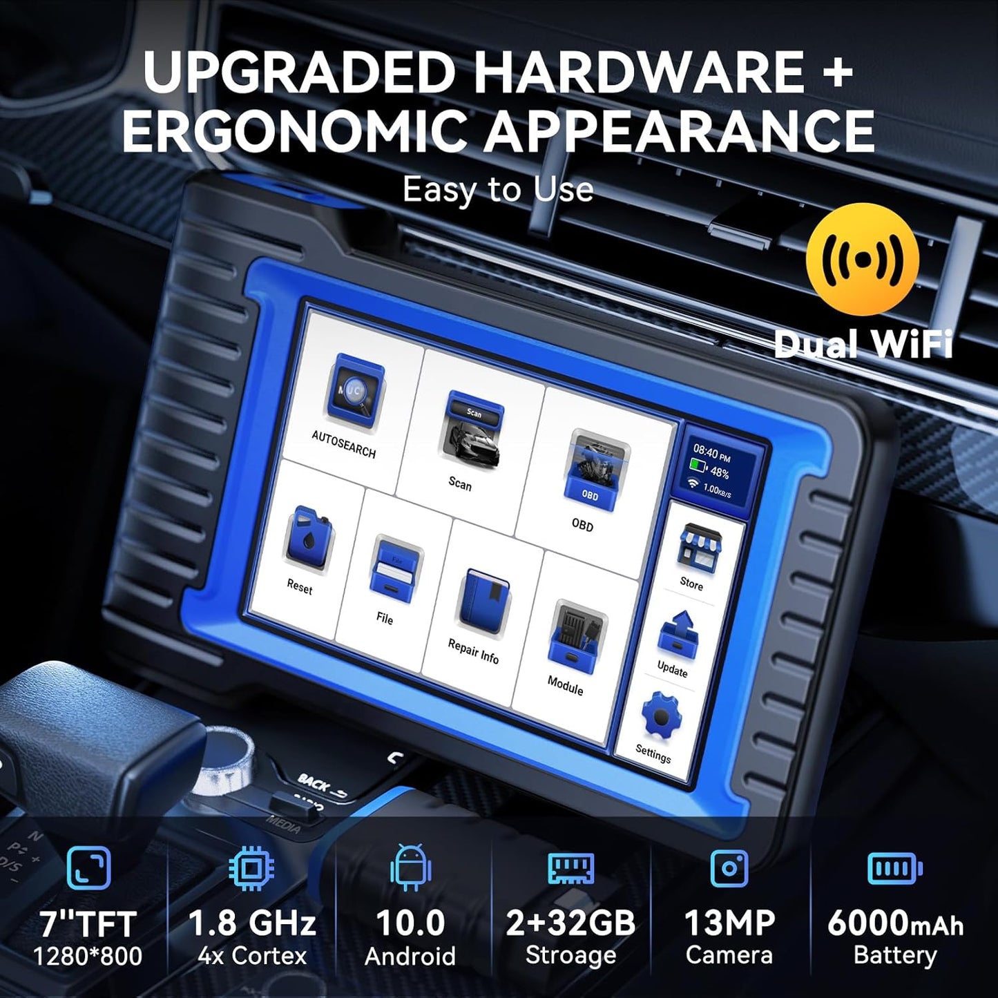 MUCAR OBD2 Scanner Diagnostic Tool, Bidirectional Scan Tool, All Systems 28+ Reset, Obd2 Scanner Bluetooth for Car with Active Test ECU Coding, FCA CAN-FD, Lifetime Free Update