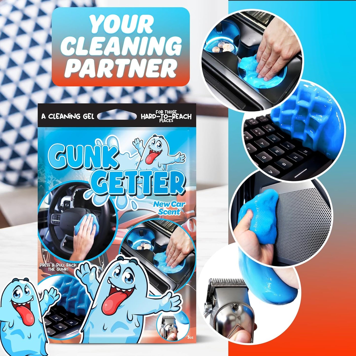 Cleaning Gel for Those Hard to Reach Places, Automotive Cup Holder Electronic Keyboard Office, Slime Gel Cleaner Dust Crumb Removal (New Car, 12 Pack)