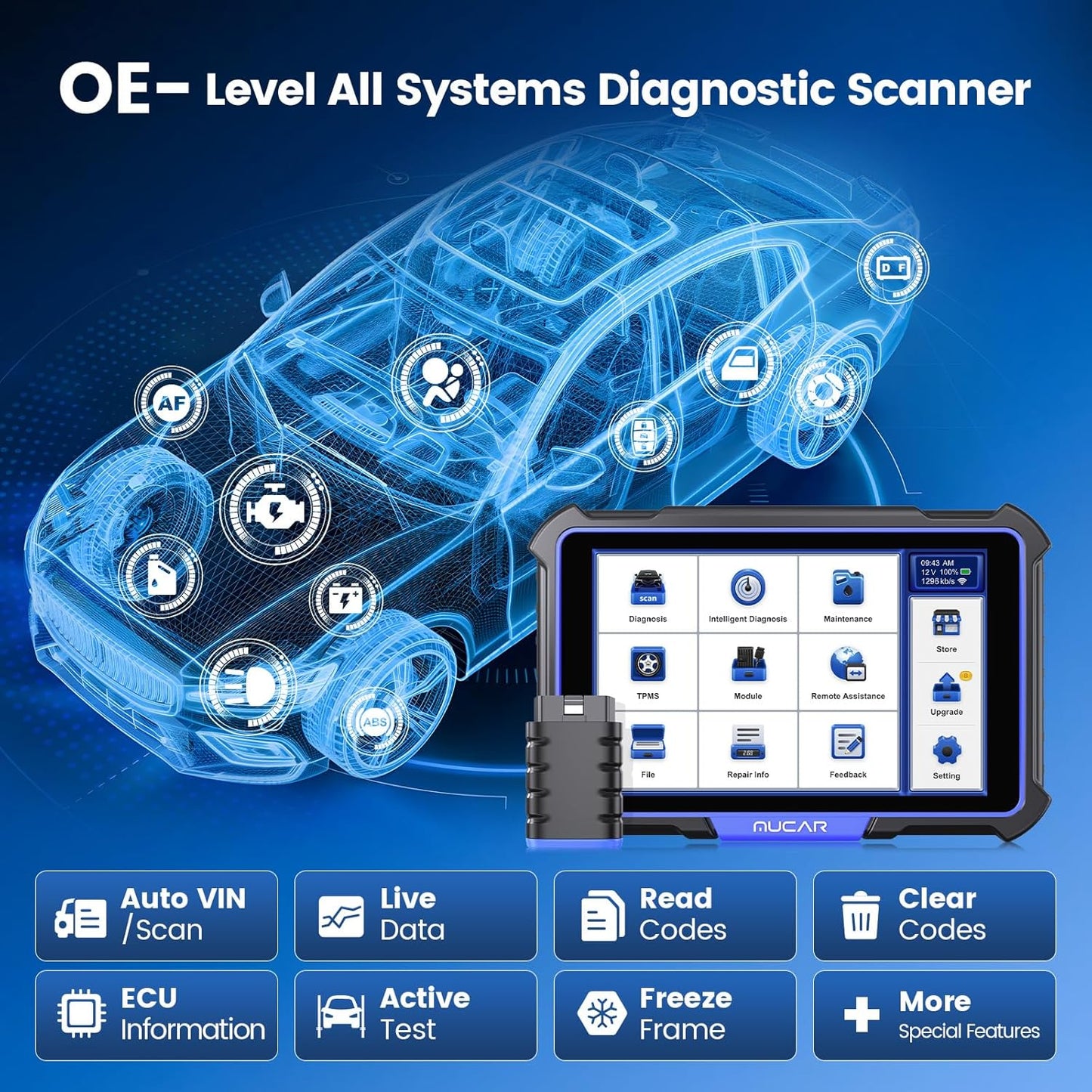 MUCAR VO8 OBD2 Scanner Diagnostic Tool with Lifetime Free Update, Full System Bidirectional Scan Tool with 34+ Reset Service, ECU Coding, 3000+ Active Test, Power Balance, Crankshaft Relearn, FCA SGW
