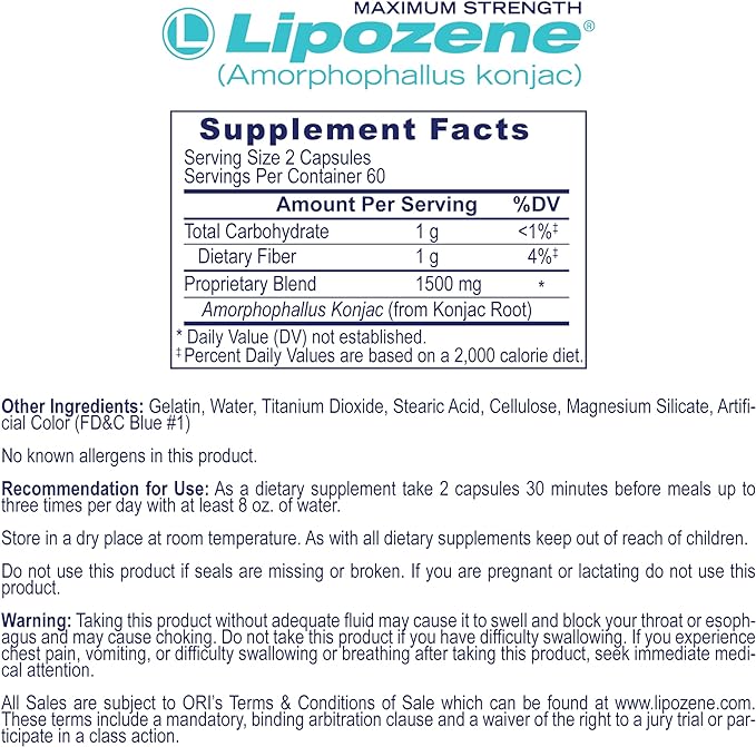 Lipozene MEGA Bottle - 120 Capsules, Making it Our Largest Size Available - Appetite Suppressant