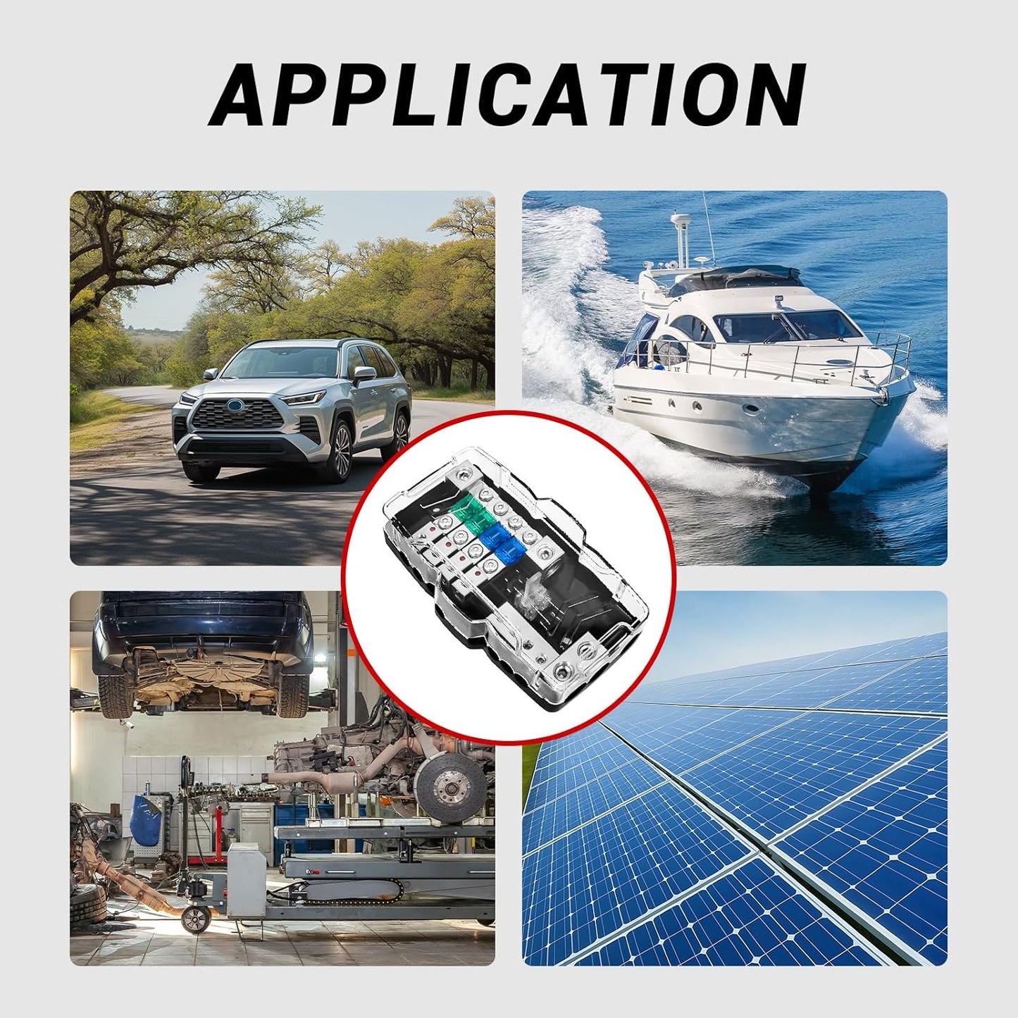 Fused Power Distribution Block Car Audio 4 Way MIDI(Mini-ANL) 12V Fuse Block with Red LED Indicator, 0/4 Gauge Input 4/8 Gauge Output for Auto Marine UTV