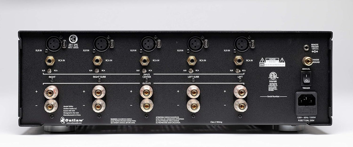 Outlaw Model 5000x 5000 x 5-Channel Power Amplifier | 5x120 Watts Continuous | High Current Amplifier | XLR & RCA Inputs |