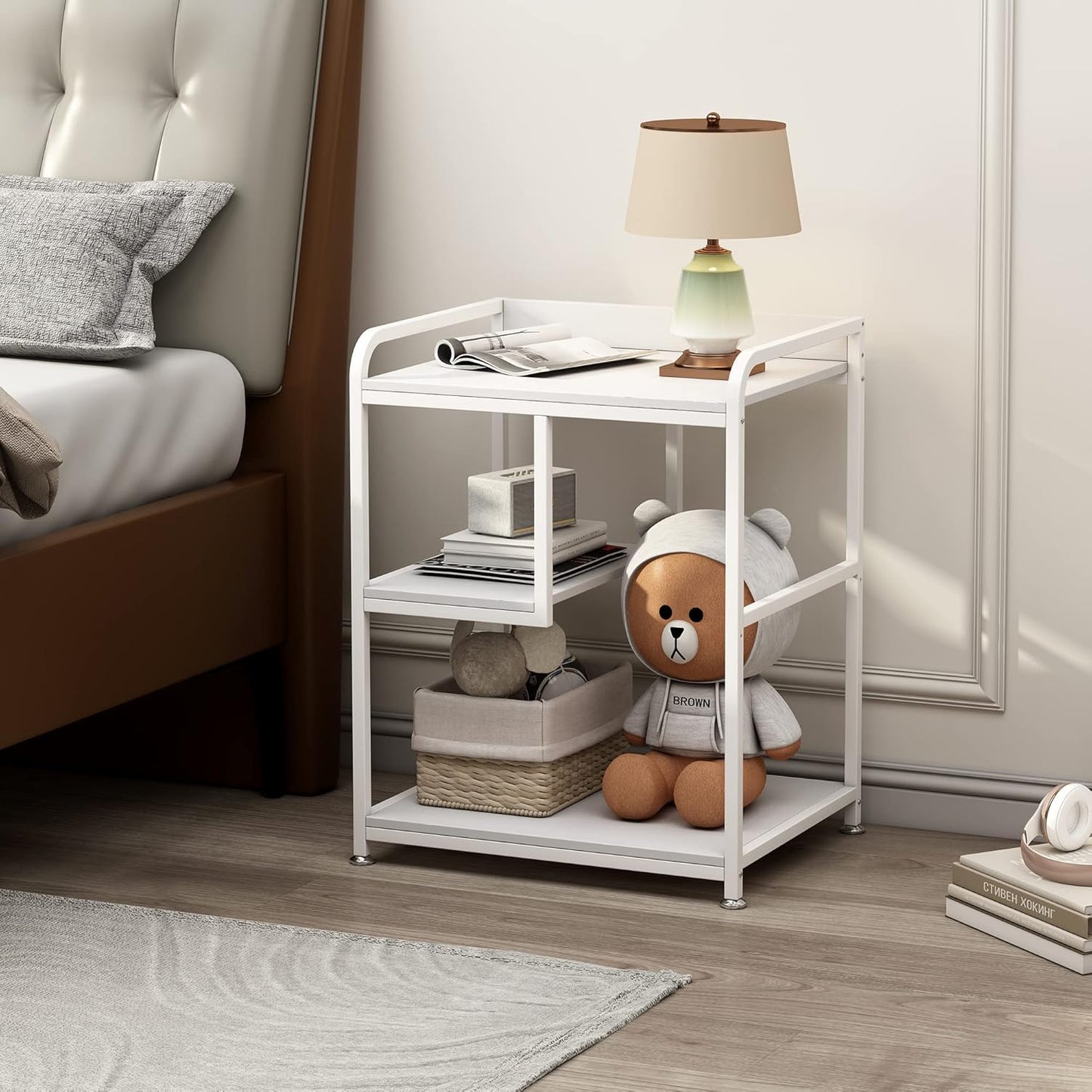 Large Printer Stand Table with Storage Shelf for Host Computer, PC Tower, CPU and Shredder, 3 Tier Rolling Printer Cart with Wheels for Home Office Storage and Organization - White