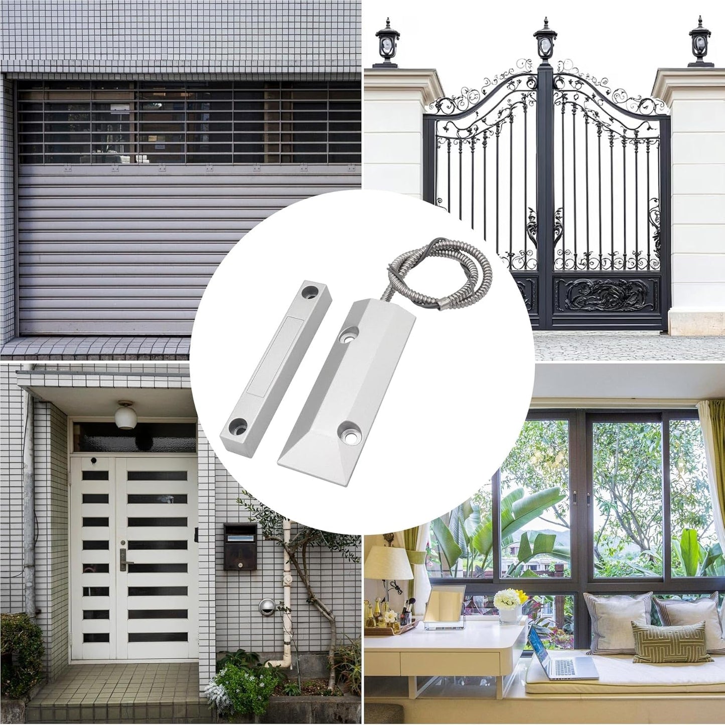 Magnetic Reed Switch Wired Surface Mount Normally Open NO Contact Sensor Alarm Magnetic Door Switch with 2 Wires, Zinc Alloy Sliver, OC-55