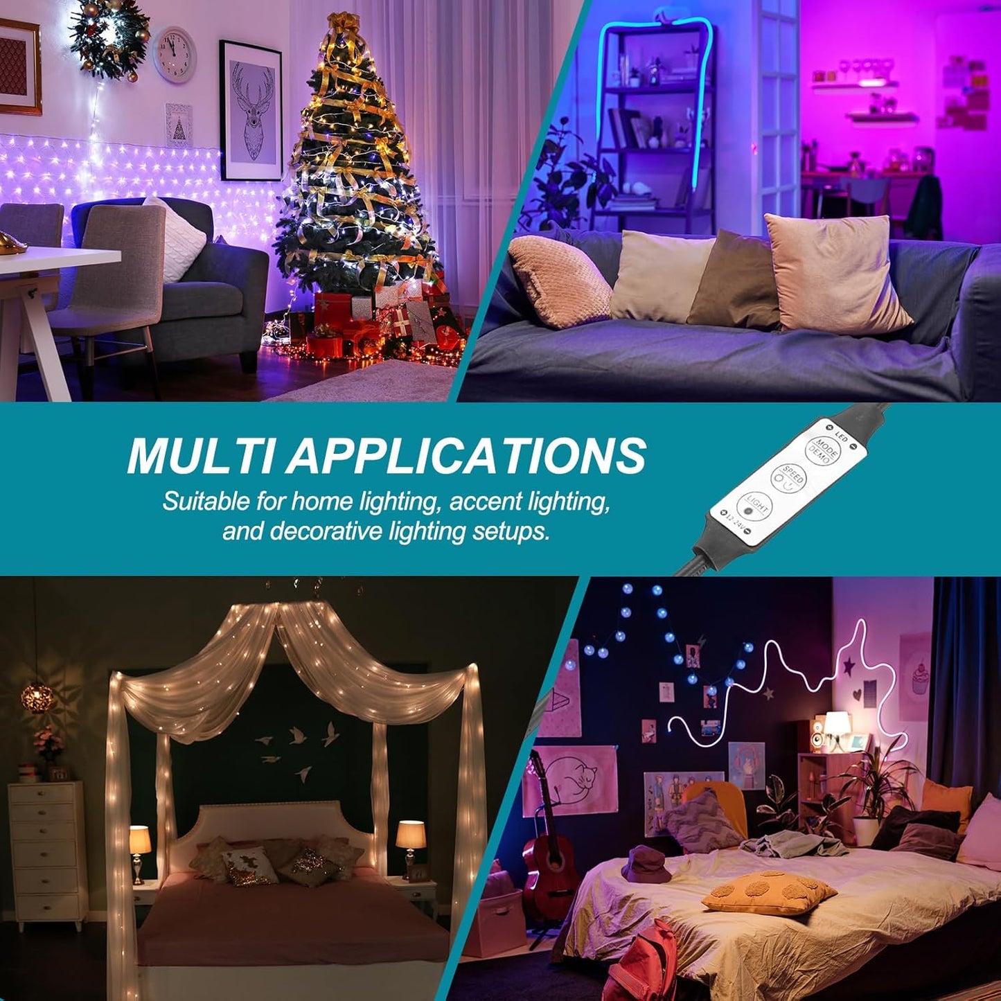 MECCANIXITY LED Strip Dimmer, 12V to 24V 6A Mini Brightness Adjustable Controller Lamp Switch with DC Plugs for Single Color Strips, Black Pack of 4