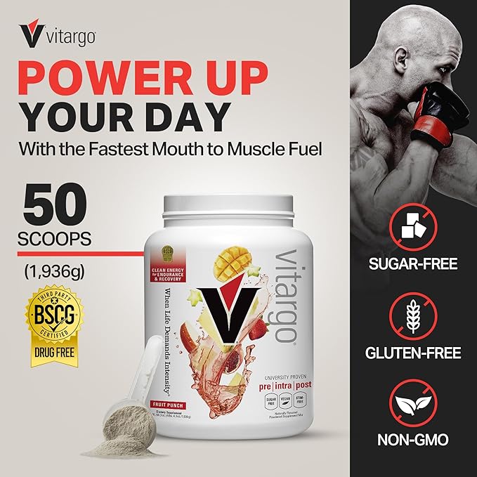 Vitargo Carbohydrate Powder, 2X Faster Digesting, 4.4 LB Fruit Punch, No Bloat, No Crash, Pre, Intra & Post, Sugar-Free Complex Carb Powder for Recovery, Endurance & Muscle Gain, Made in USA