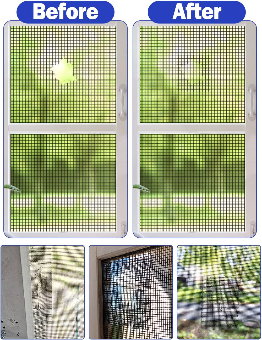 Wohohoho Window Screen Repair Tape, 2 in X 40 FT (480IN) Black Screen Patch Repair Kit, 3-Layer Strong Adhesive Invisible Screen Tape Mesh Repair for Windows, Doors Garage Mosquito Net Magnetic Screen