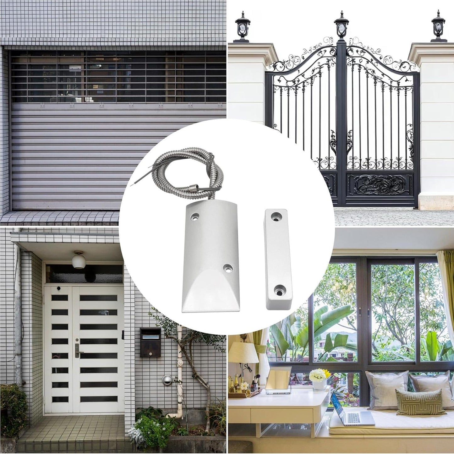 Magnetic Reed Switch Wired Surface Mount Normally Open NO Contact Sensor Alarm Magnetic Door Switch with 2 Wires, Zinc Alloy Sliver, OC-60